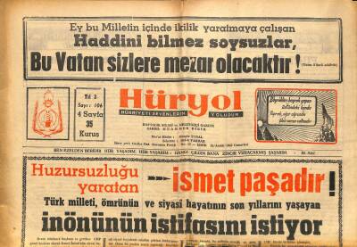 Hüryol Gazetesi 15 Aralık 1962 - Türk Milleti , İnönünün İstifasını İstiyor GZ116021 - 1