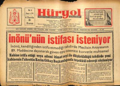 Hüryol Gazetesi 21 Nisan 1962 - İnönünün İstifası İsteniyor GZ83045 - 1