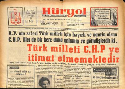 Hüryol Gazetesi 25 Kasım 1963 - Türk Milleti CHPye İtimat Etmemektedir GZ115347 - 1