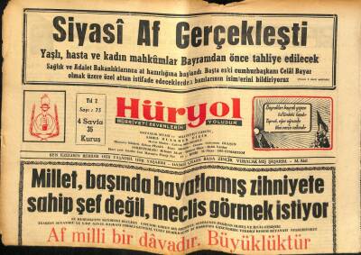 Hüryol Gazetesi 28 Nisan 1962 - Siyasi Af Gerçekleşti GZ114702 - 1