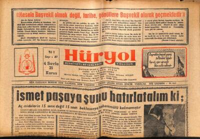 Hüryol Gazetesi 28 Temmuz 1962 - İsmet Paşaya Şunu Hatırlatalım GZ83014 - 1