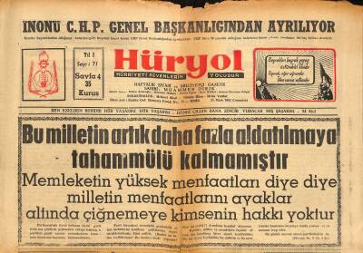 Hüryol Gazetesi 31 Mart 1962 - İnönü CHP Genel Başkanlığından Ayrılıyor GZ117303 - 1