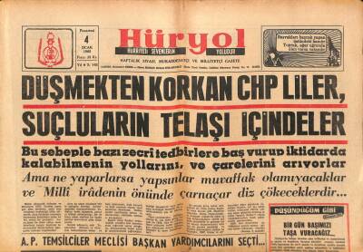 Hüryol Gazetesi 4 Ocak 1965 - Düşmekten Korkan CHPliler , Suçluların Telaşı İçindeler GZ109727 - 1