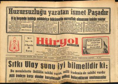Hüryol Gazetesi 5 Mayıs 1962 - Huzursuzluğu Yaratan İsmet Paşadır GZ83047 - 1