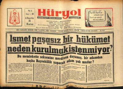 Hüryol Gazetesi 9 Haziran 1962 - İsmet Paşasız Bir Hükümet Neden Kurulmak İstenmiyor ? GZ83051 - 1
