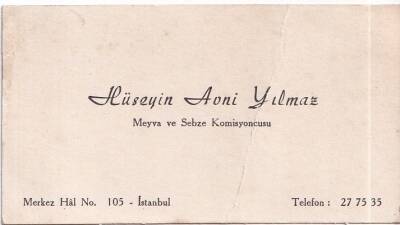 Hüseyin Avni Yılmaz Meyve ve Sebze Komisyoncusu. İstanbul İşyeri (Kartvizit) - 1