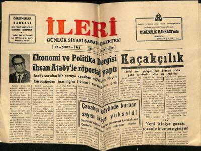 İleri Gazetesi 27 Şubat 1968 - Ekonomi Ve Politika Dergisi İhsan Ataövle Röportaj Yaptı GZ124378 - 1