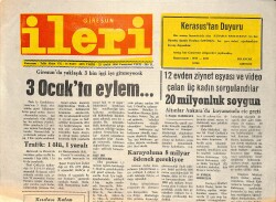 İleri Giresun Gazetesi 22 Aralık 1990 - Giresun'da Yaklaşık 3 Bin İşçi İşe Gitmeyecek - 20 Milyonluk Soygun GZ3356 - Gökçekoleksiyon