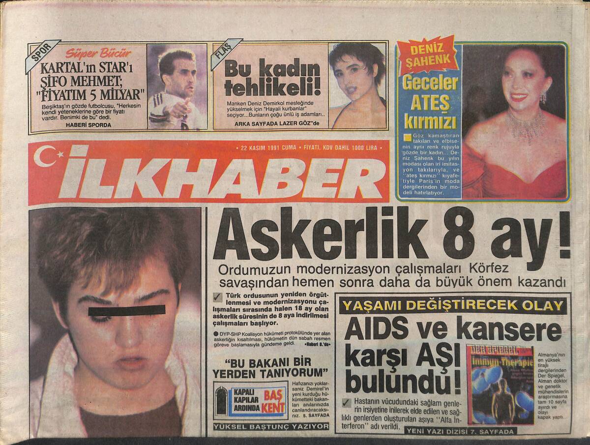 İlkhaber Gazetesi 22 Kasım 1991 - Kartal'ın Starı Şifo Mehmet 