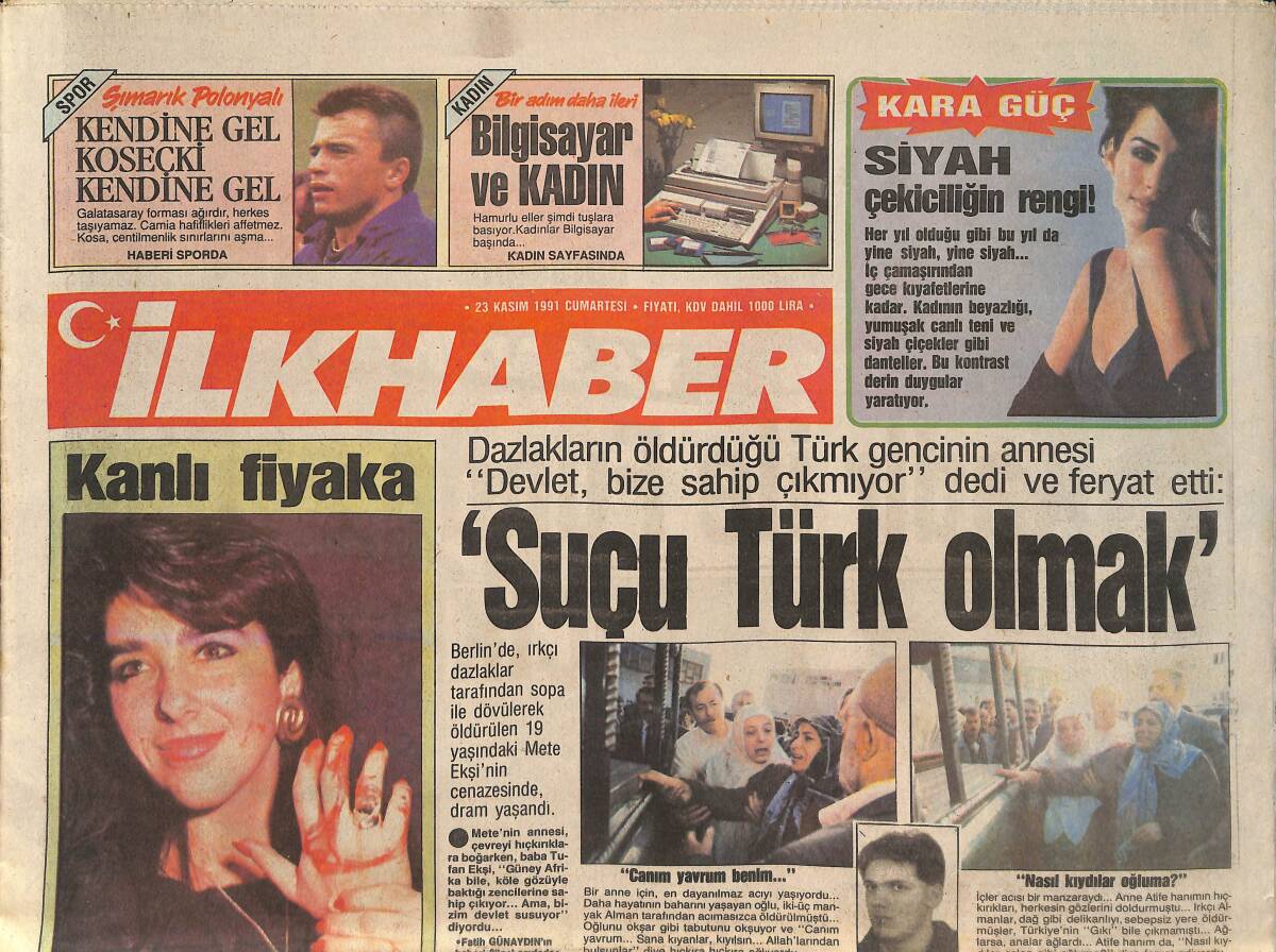 İlkhaber Gazetesi 23 Kasım 1991 - Papazları Çıldırtan Film - Kadir İle Funda Evlilik Çıkmazında - Seren Serengil'in Aşkları GZ137737 - 1