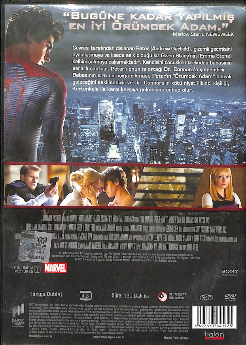 İnanılmaz Örümcek-Adam – The Amazing Spider-Man – Andrew Garfield, Emma Stone, Rhys Ifans Orijinal DVD (İkinci El) DVD2928 - 2