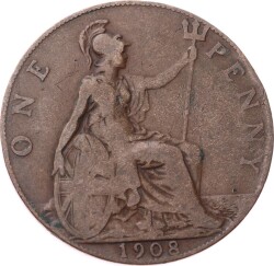 İngiltere 1 Penny 1908 *Kral Edward VII* Temiz YMP11245 - Gökçekoleksiyon