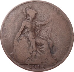 İngiltere 1 Penny 1916 *Kral George V* Temiz YMP11249 - Gökçekoleksiyon