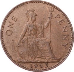 İngiltere 1 Penny 1963 *Kraliçe Elizabeth II* ÇÇT+ YMP11250 - Gökçekoleksiyon