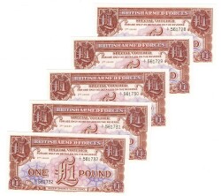İngiltere 1956 Yılı 1 Pound Ordu Parası (5 Adet) - ÇİL YKP8819 - Gökçekoleksiyon