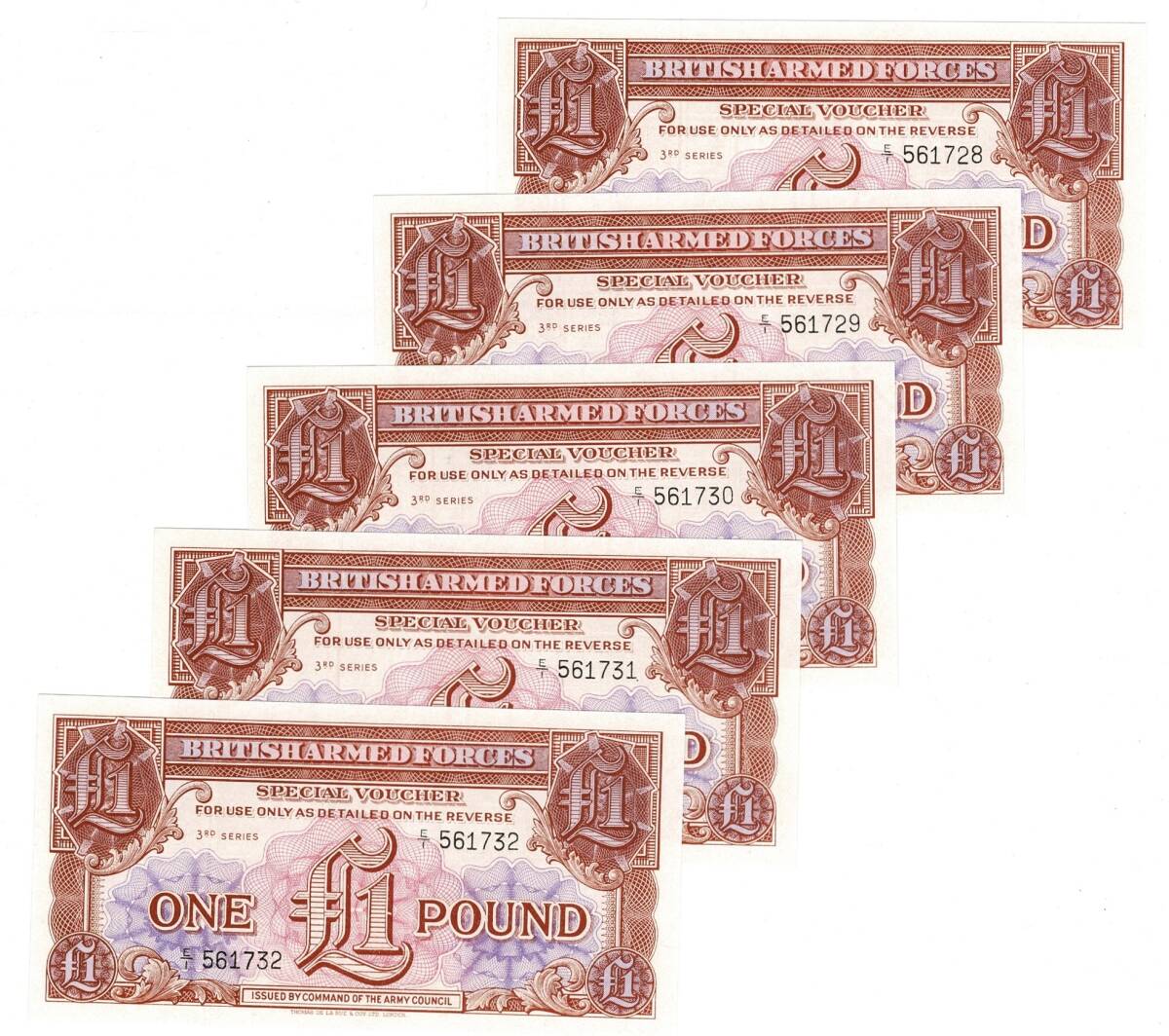 İngiltere 1956 Yılı 1 Pound Ordu Parası (5 Adet) - ÇİL YKP8819 - 1