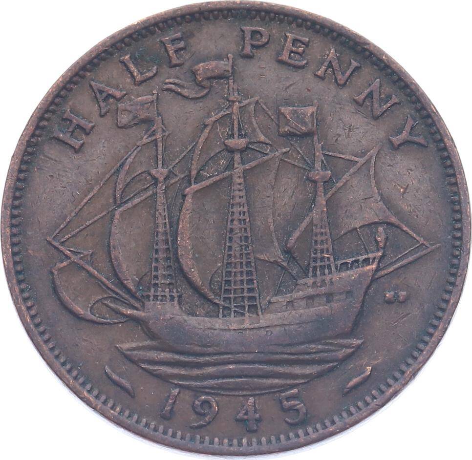 İngiltere Half Penny 1945 ' George VI Dönemi ' ÇÇT YMP11199 - 1