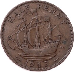 İngiltere ½ Penny 1943 *Kral George VI* ÇÇT YMP11255 - Gökçekoleksiyon