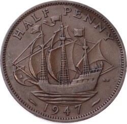İngiltere ½ Penny 1947 *Kral George VI* ÇÇT YMP11257 - Gökçekoleksiyon
