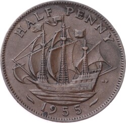 İngiltere ½ Penny 1955 *Kraliçe Elizabeth II* ÇÇT YMP11261 - Gökçekoleksiyon