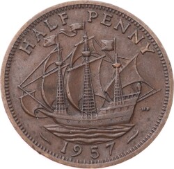 İngiltere ½ Penny 1957 *Kraliçe Elizabeth II* ÇÇT YMP11263 - Gökçekoleksiyon