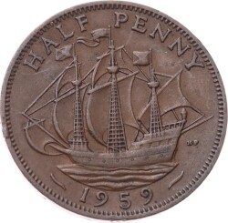 İngiltere ½ Penny 1959 *Kraliçe Elizabeth II* ÇÇT YMP11265 - Gökçekoleksiyon