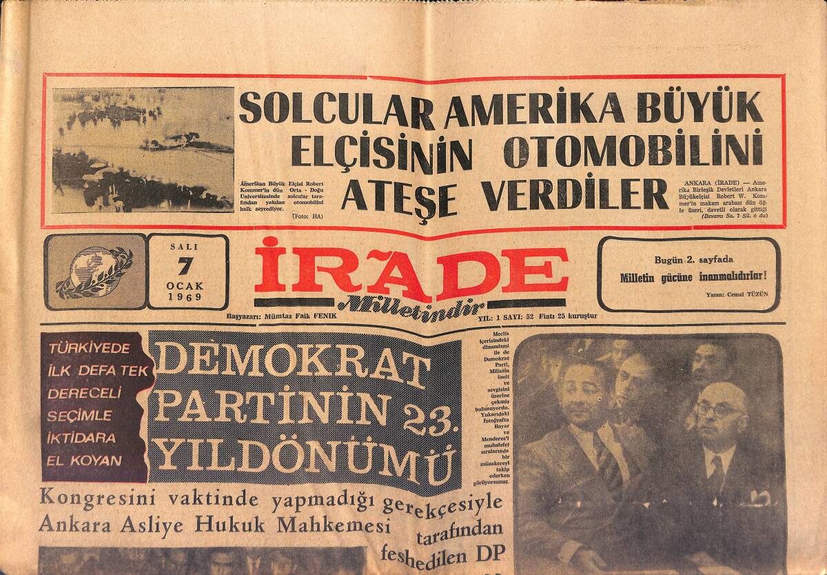 İrade Gazetesi 7 Ocak 1969 - Demokrat Partinin Kuruluş Yıldönümü - Nihat Kabanlı Yine Görüşecek GZ149609 - 1
