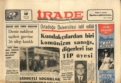 İrade Milletindir Gazetesi 10 Ocak 1969 - Ortadoğu Üniversitesi Tatil Edildi-Gazeteciler Bayramı Bugün GZ105006 - 1