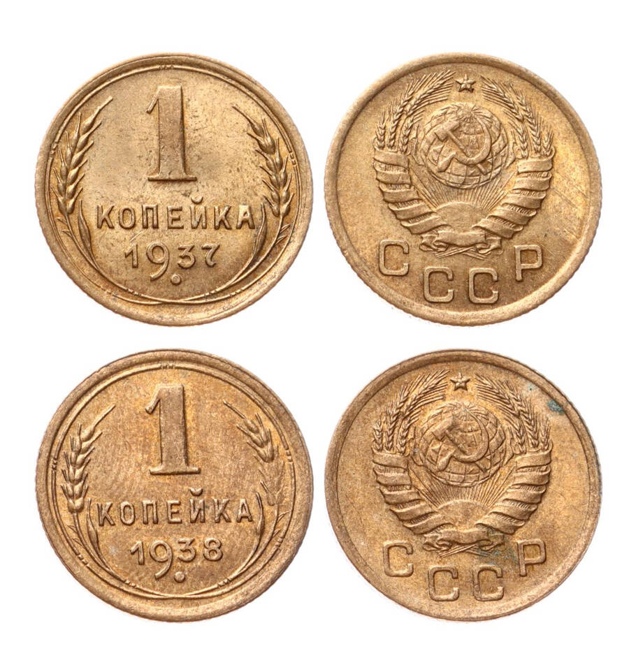 Stalin Dönemi SSCB / Sovyetler Birliği 1 Kopek Lotu - 1937 ve 1938 YMP11288 - 1