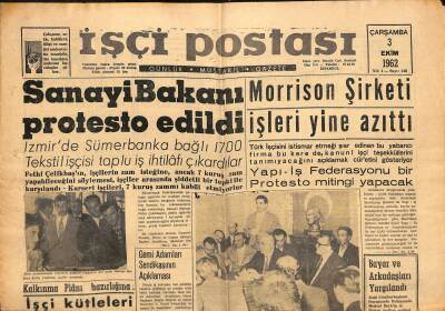 İşçi Postası Gazetesi 3 Ekim 1962 - Morrison Şirketi İşleri Yine Azıttı GZ117337 - 1