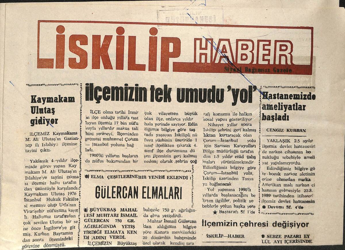 İskilip Haber Gazetesi 29 Ağustos 1989 - Pancar Üretiminde İyiyiz - Kaymakam 