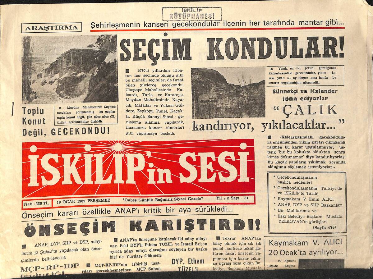 İskilip'in Sesi Gazetesi 19 Ocak 1989 - İskiliplinin Uçak Bağışı - Önseçim Kararı Özellikle ANAP'ı Kritik Bir Aya Sürükledi GZ153587 - 1