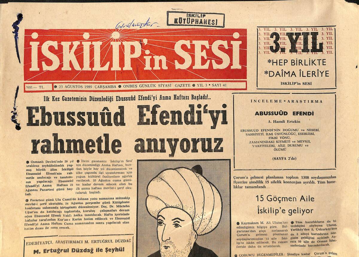 İskilip'in Sesi Gazetesi 23 Ağustos 1989 - 15 Göçmen Aile İskilip'e Geliyor - Tarlayı Yakayım Derken Elektrik Çarptı - Geçici Savcı Göreve Başladı GZ153589 - 1