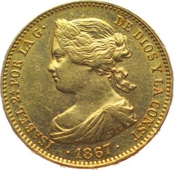 İspanya 10 Escudos 1868 *Isabel II* ÇİL YMP10971 #937 - 1