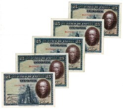 İspanya 1928 Yılı 25 Pesetas (5 Adet) ÇT YKP8783 - 