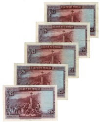 İspanya 1928 Yılı 25 Pesetas (5 Adet) ÇT YKP8783 - 2