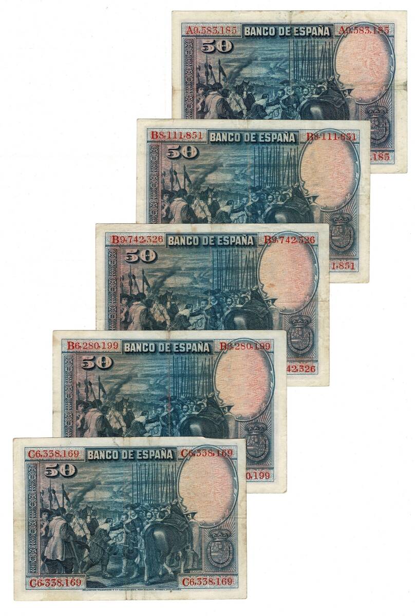 İspanya 1928 Yılı 50 Pesetas (5 Adet) ÇT YKP8782 - 2