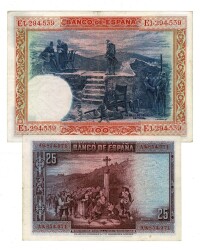 İspanya 25/100 Pesetas 1925/1928 Yılı Kağıt Para Seti ÇÇT/ÇÇT+ YKP8319 - 2