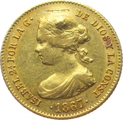 İspanya 4 Escodo 1867 *Isabel II* ÇİL YMP10981 #597 - 1