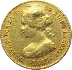 İspanya 4 Escodo 1867 *Isabel II* ÇİL YMP10981 #597 - 1