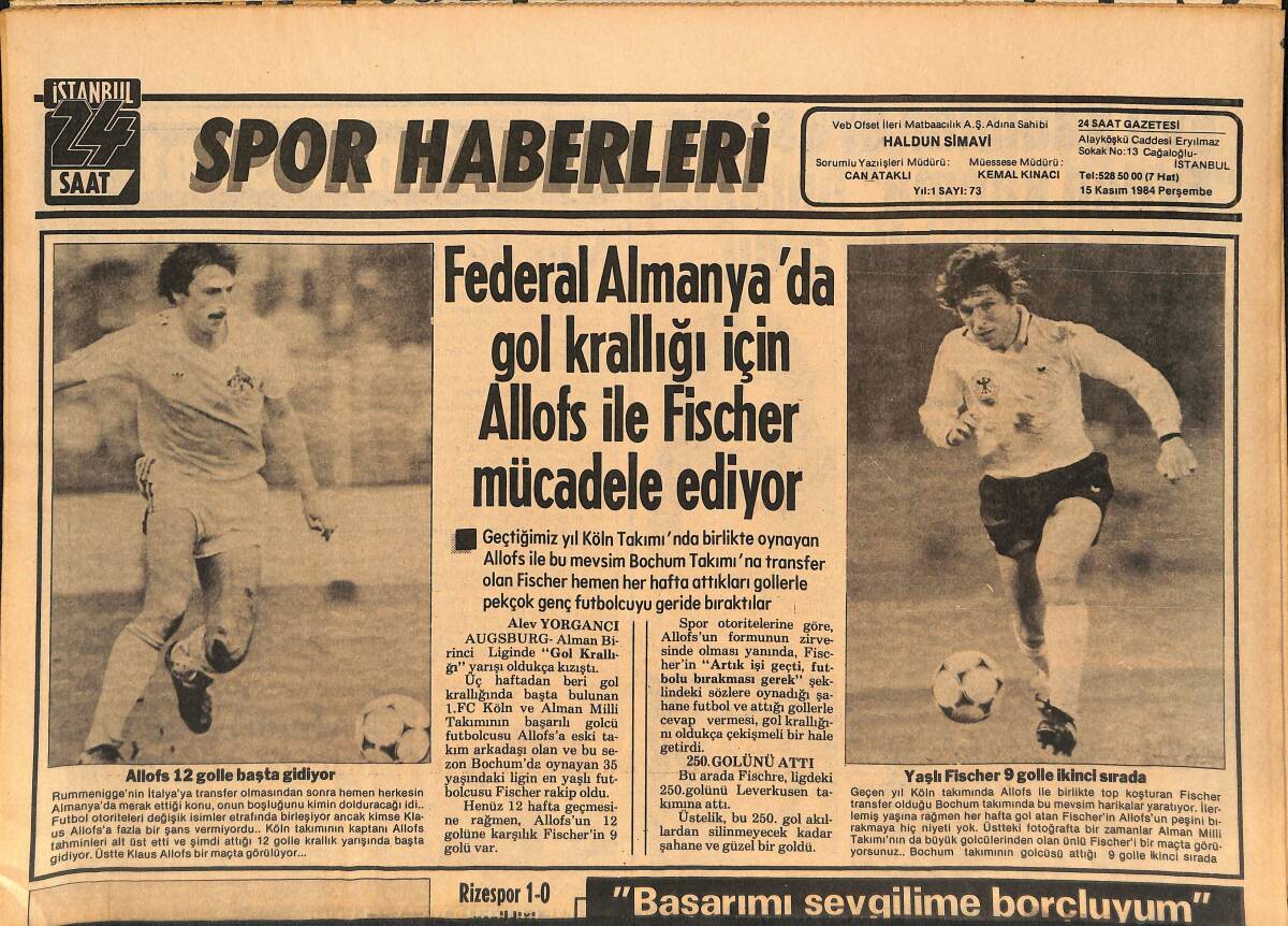 İstanbul 24 Saat Spor Haberleri Gazetesi 15 Kasım 1984 - BMW Uçan Gemi Yaptı - Almanya'da, Ataspor İle Türkgücü Fırtına Gibi GZ134756 - 1