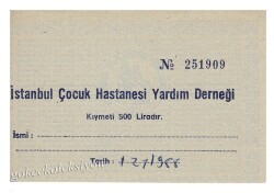 İstanbul Çocuk Hastanesi Yardım Derneği Makbuzu EFM697 - 1