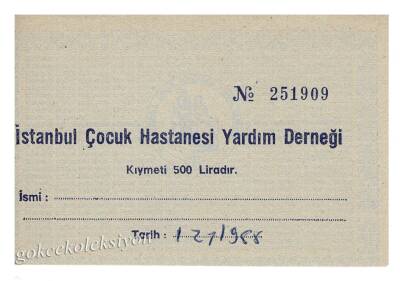 İstanbul Çocuk Hastanesi Yardım Derneği Makbuzu EFM697 - 1