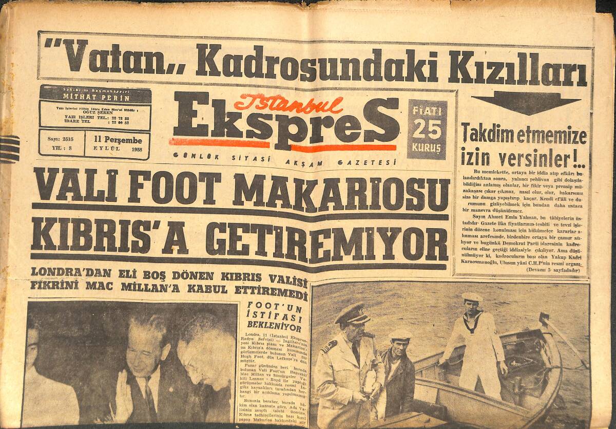 İstanbul Ekspres Gazetesi 11 Eylül 1958 - Dumlupınar İçin İlk Dalışlar Yapıldı - Polatkan Dulles Ve Andersonla Görüştü GZ143963 - 1