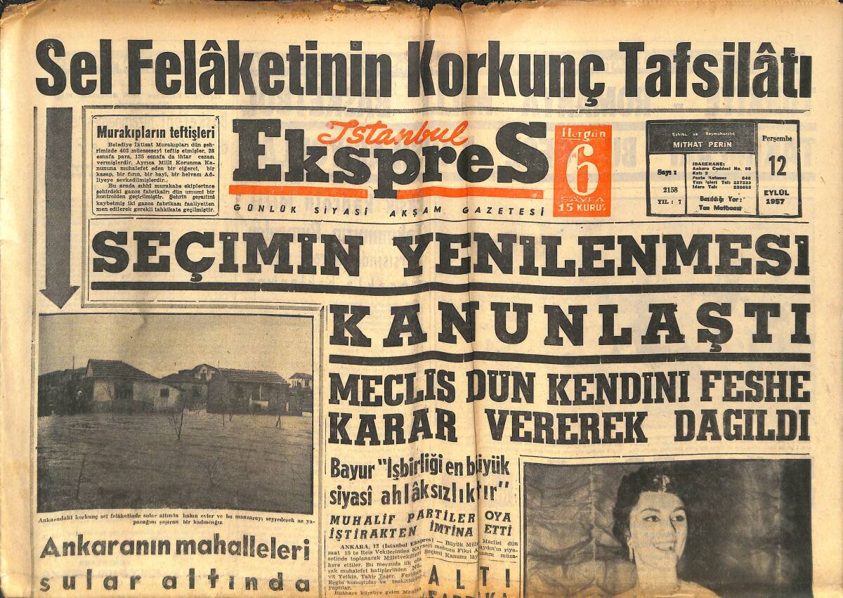 İstanbul Ekspres Gazetesi 12 Eylül 1957 - Belinda Lee Üç Defa Bayıldı - Türk-Romen Basketbol Maçı GZ143897 - 1