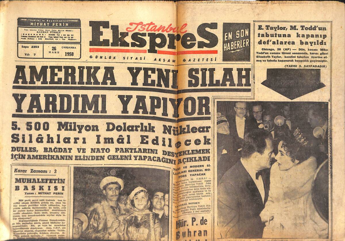 İstanbul Ekspres Gazetesi 26 Mart 1958 - Amerika Yeni Silah Yardımı Yapıyor - Ray Robinson Yine Şampiyon GZ143751 - 1