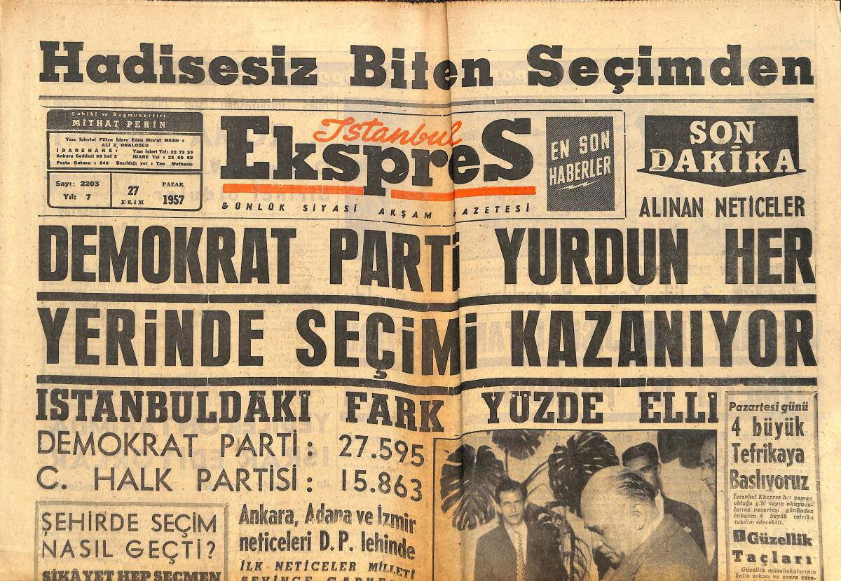 İstanbul Ekspres Gazetesi 27 Ekim 1957 - İstanbul Seçimi Resimleri - Bonjour Tristesse Beyaz Perdede GZ143893 - 1