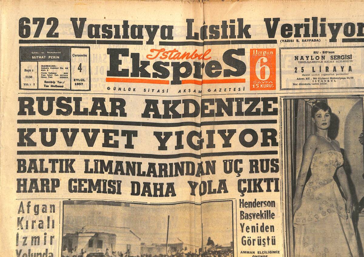 İstanbul Ekspres Gazetesi 4 Eylül 1957 - Ruslar Akdeniz'e Kuvvet Yığıyor - Venedik Festivalinden Resimler GZ143900 - 1