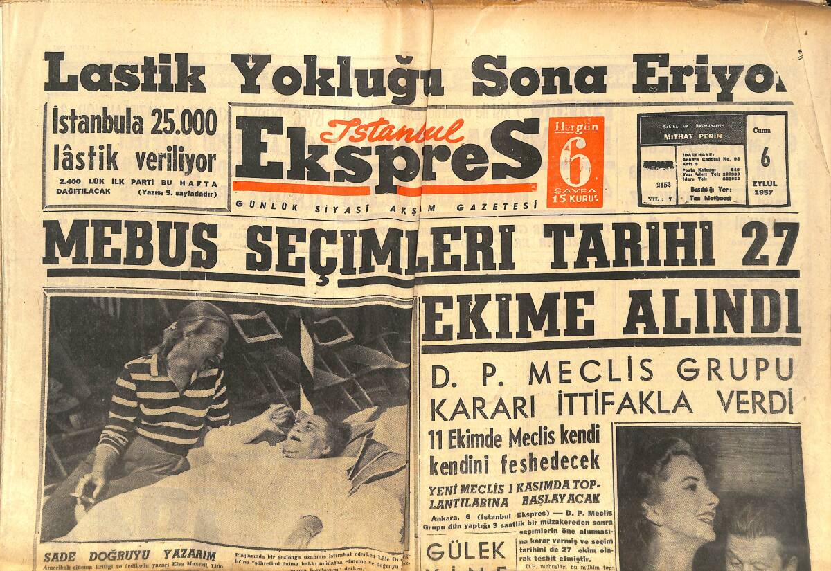 İstanbul Ekspres Gazetesi 6 Eylül 1957 - Ali Han Rakı İçti - İtalya'da Otomobilli Açık Hava Sineması Faaliyete Geçti GZ143899 - 1
