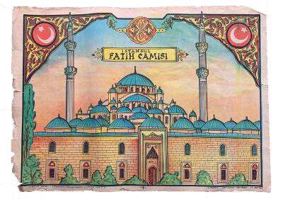 İstanbul Fatih Camisi Taş Baskı Orta Boy Kartpostal (56x40 cm) KRT8724 - 1